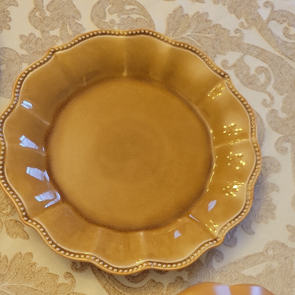 Ten(10) Amber Scalloped Ceramic Dinner Plate - Home Dining